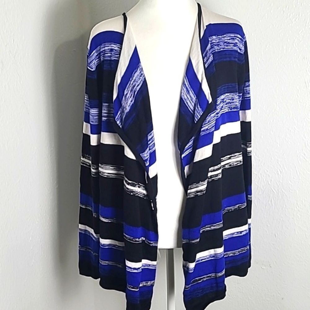 Cable & Gauge Black, White & Royal Blue Waterfall Cardigan, Size XL
